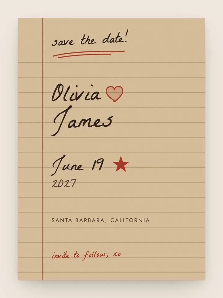 Love Notes digital save the date in Kraft