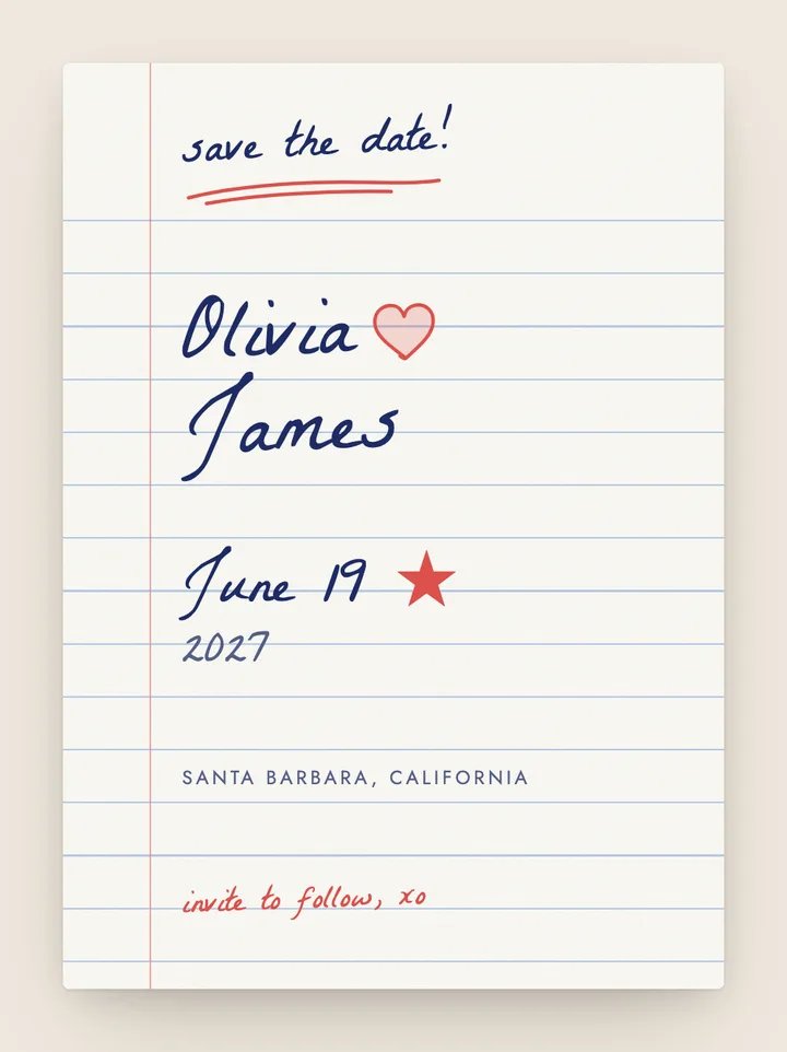 Love Notes digital save the date in Notebook