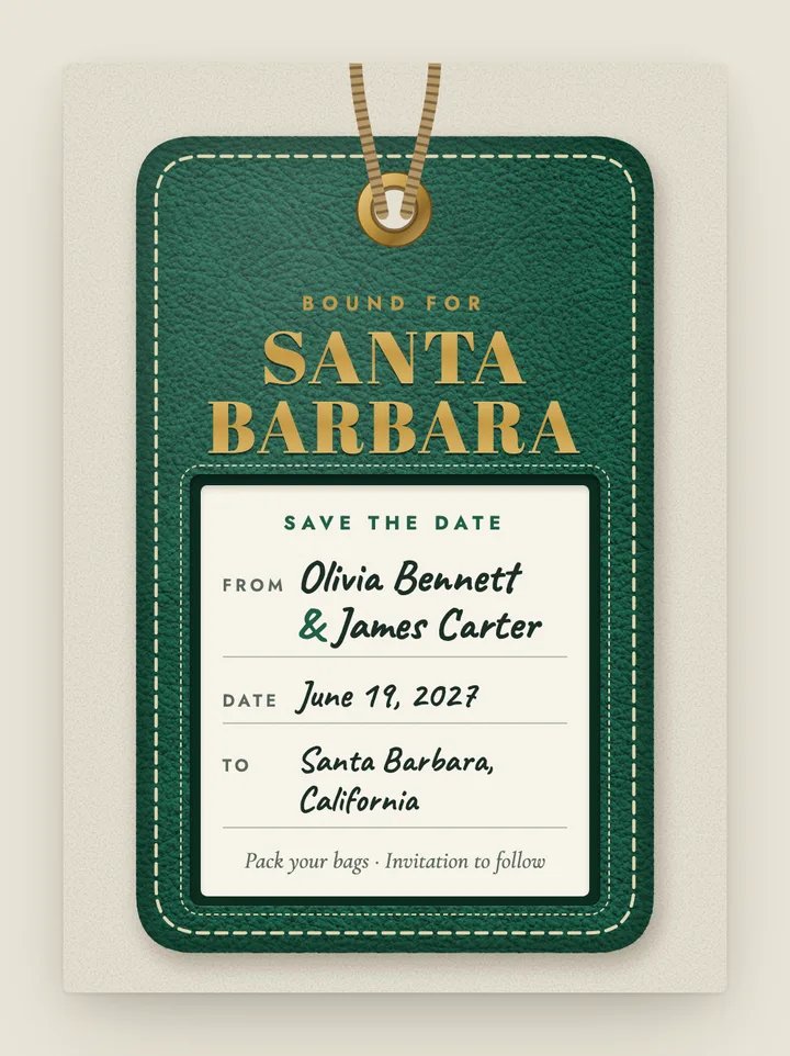 Luggage Tag digital save the date in Emerald