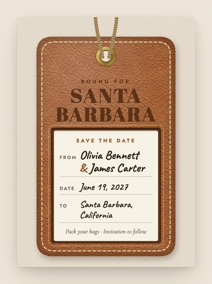 Luggage Tag digital save the date in Saddle Tan