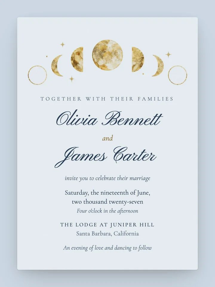 Lune digital wedding invitation in Dusk Blue
