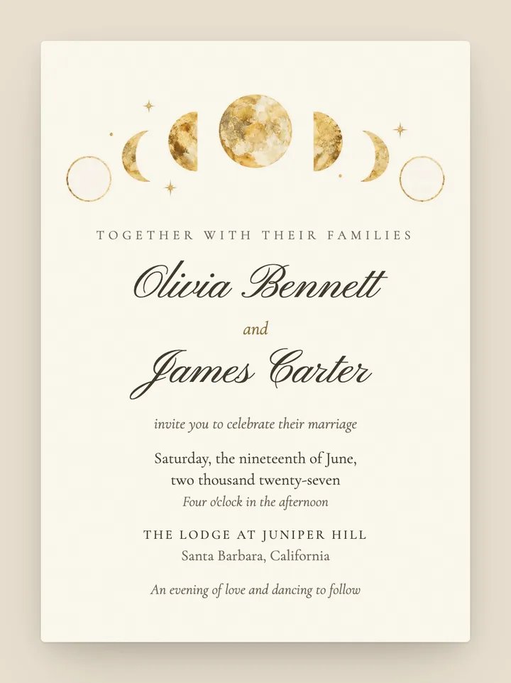 Lune digital wedding invitation in Ivory & Gold