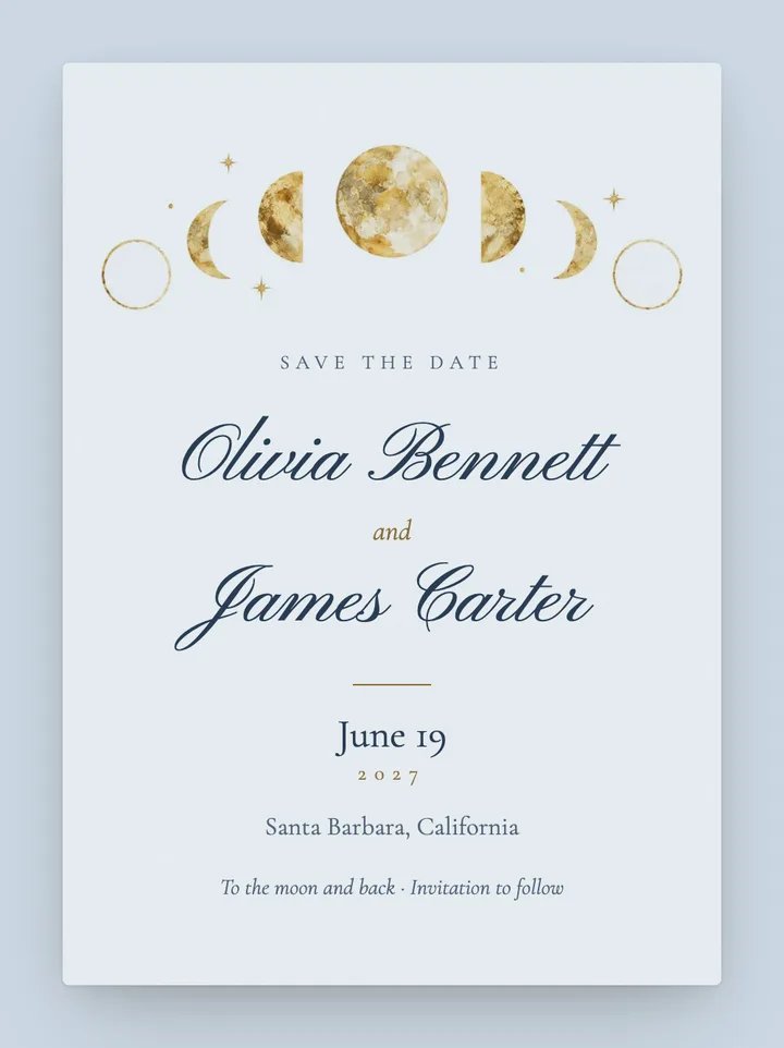 Lune digital save the date in Dusk Blue