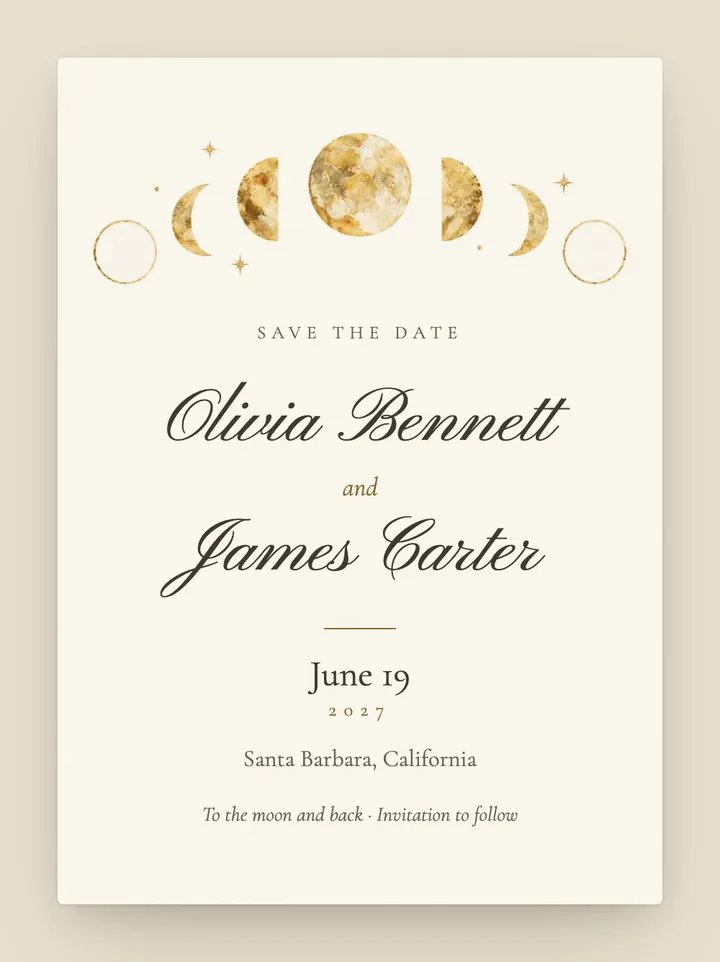 Lune digital save the date in Ivory & Gold
