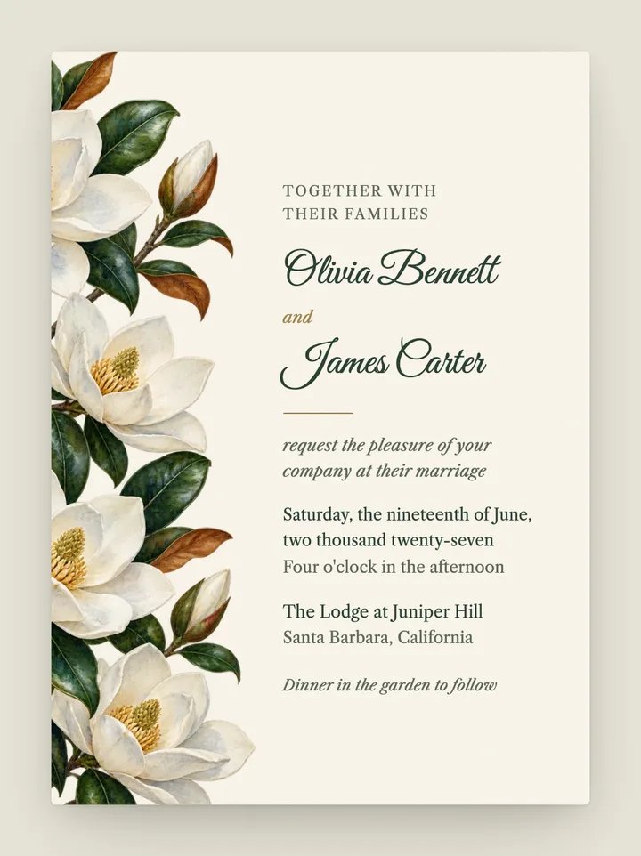 Magnolia digital wedding invitation in Ivory