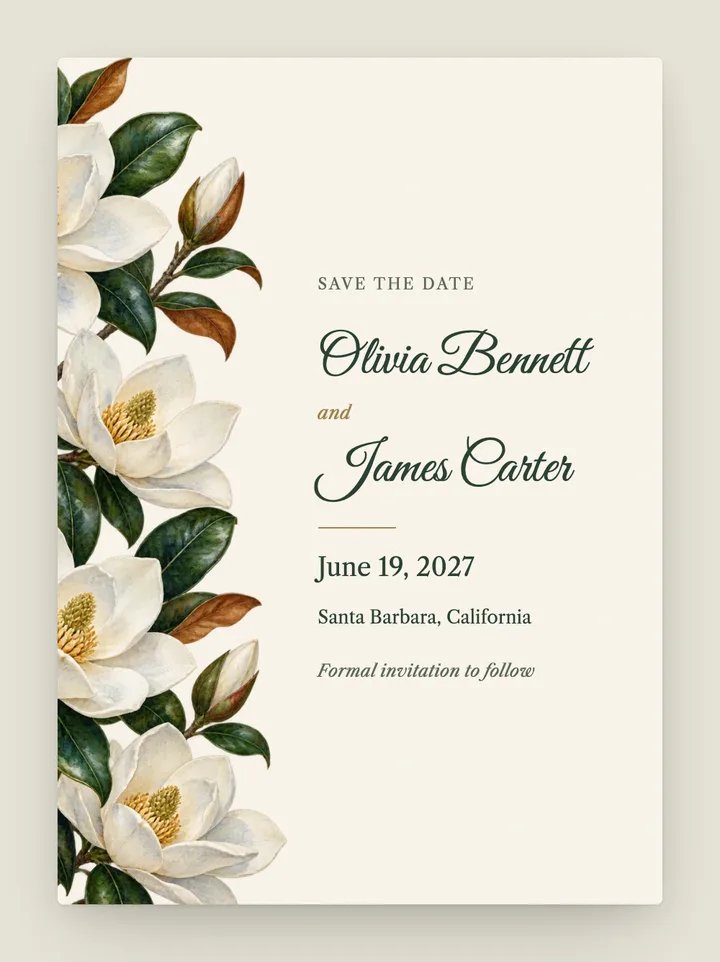 Magnolia digital save the date in Ivory
