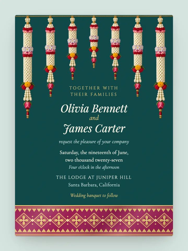 Malai digital wedding invitation in Teal
