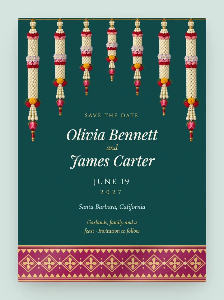 Malai digital save the date in Teal