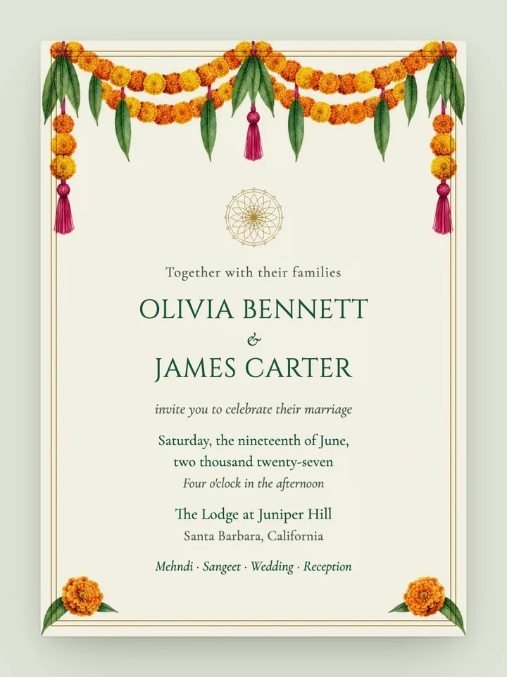 Marigold digital wedding invitation in Emerald