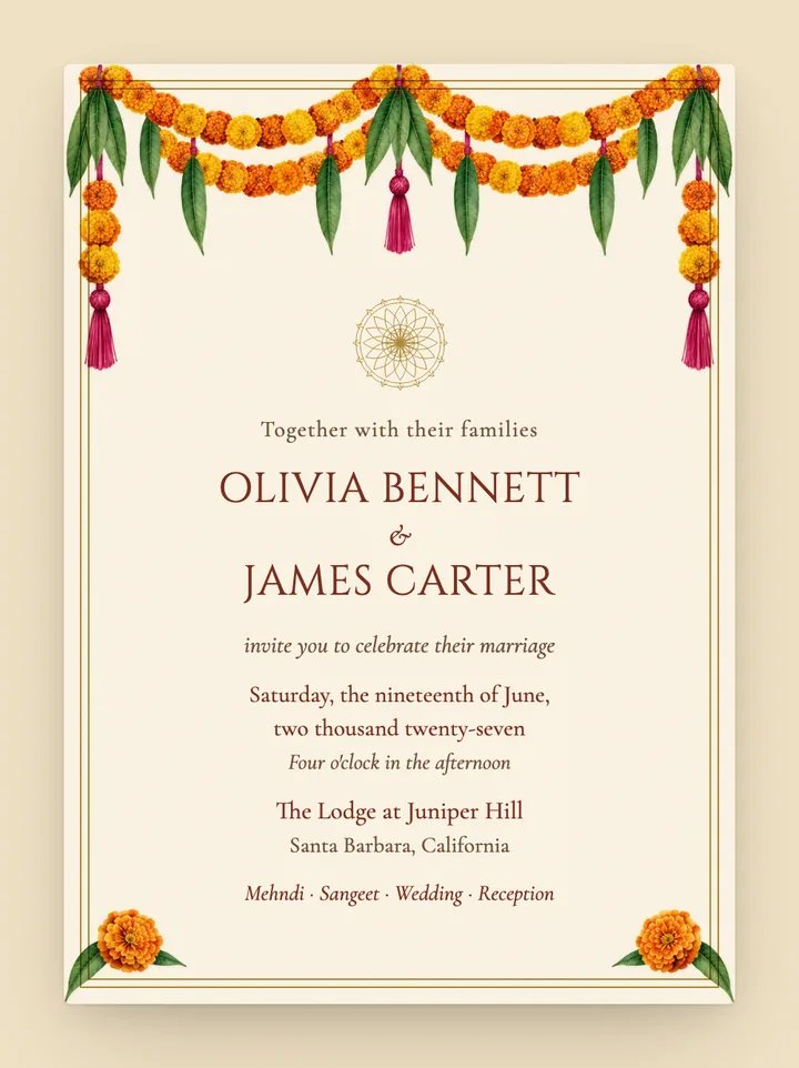 Marigold digital wedding invitation in Saffron
