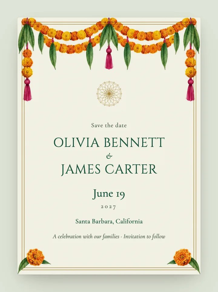Marigold digital save the date in Emerald