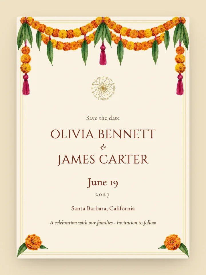 Marigold digital save the date in Saffron