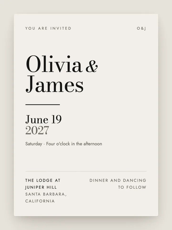 Marquee digital wedding invitation in Ink