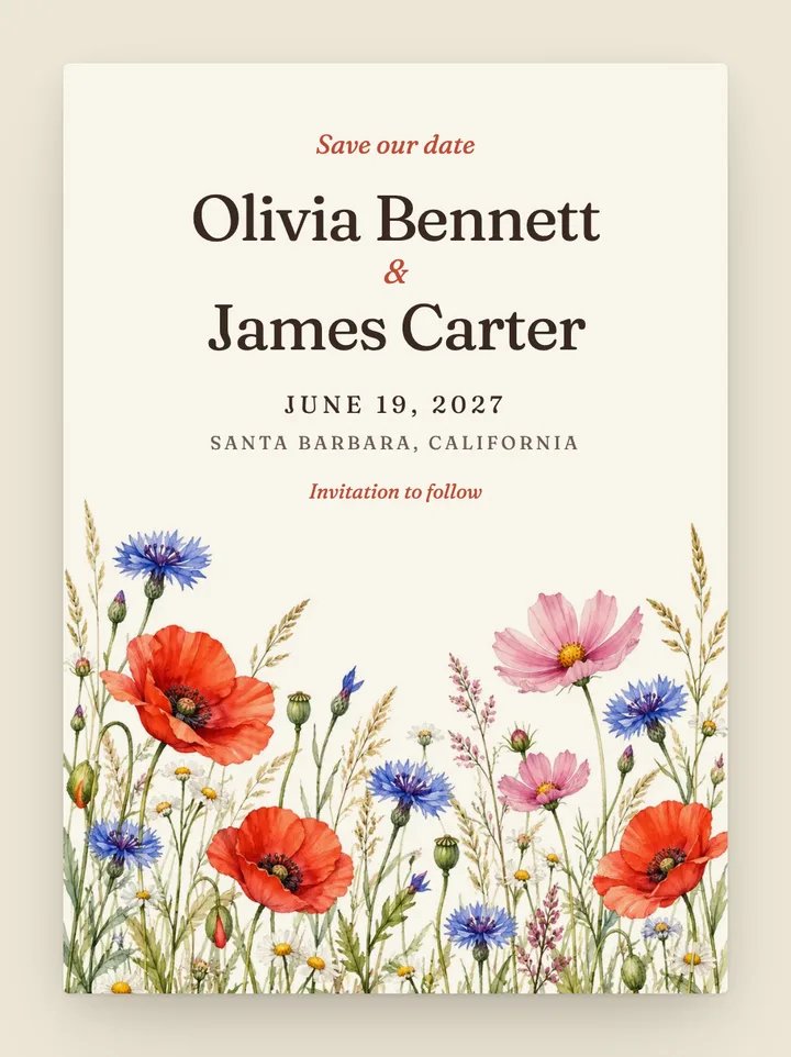 Meadow digital save the date in Poppy