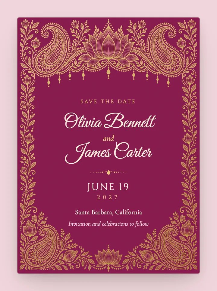 Mehndi digital save the date in Fuchsia & Gold