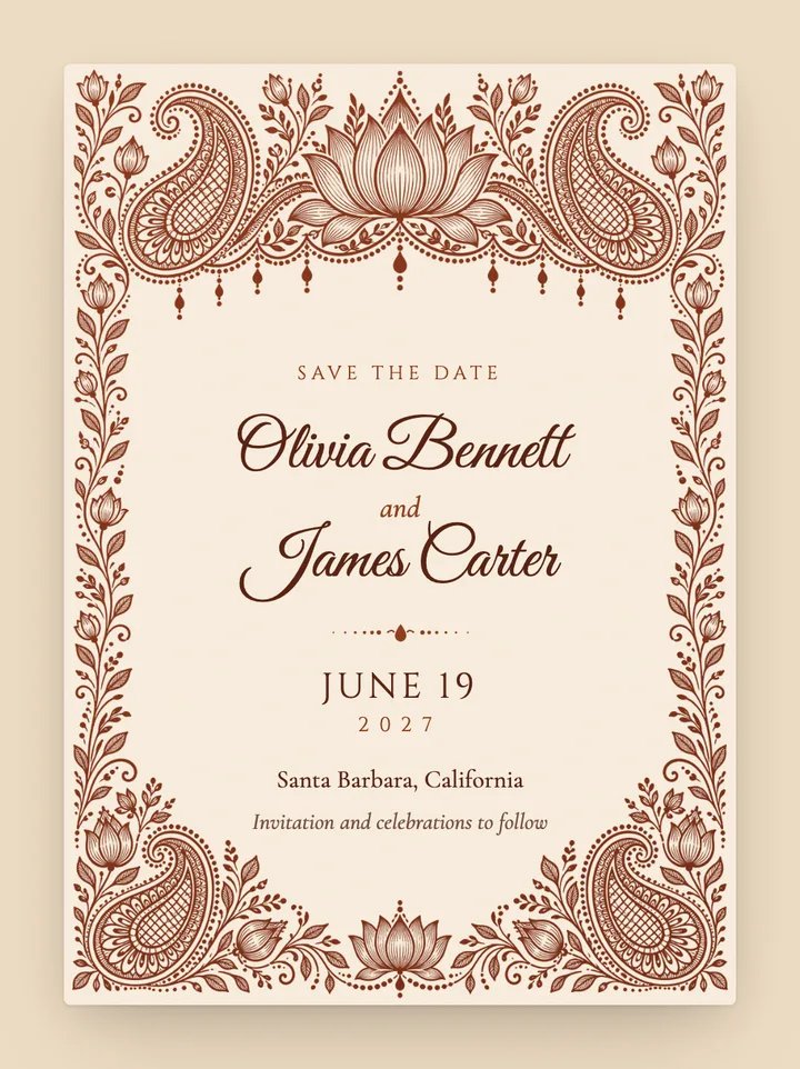 Mehndi digital save the date in Henna
