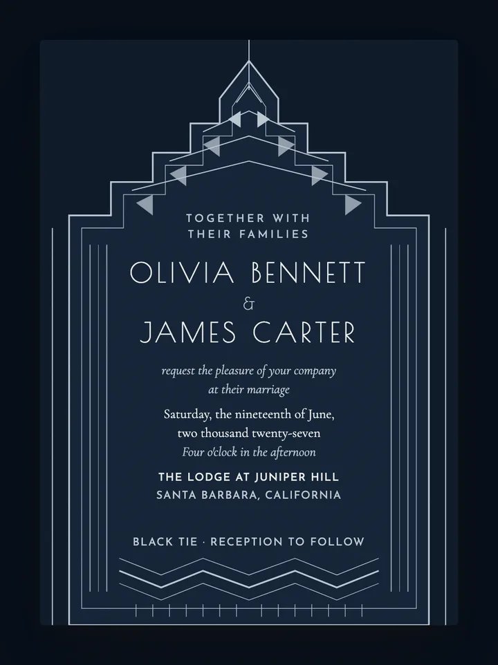 Metropolis digital wedding invitation in Silver & Midnight