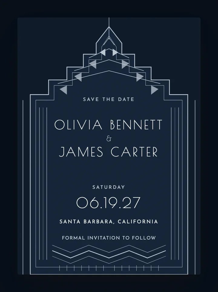 Metropolis digital save the date in Silver & Midnight