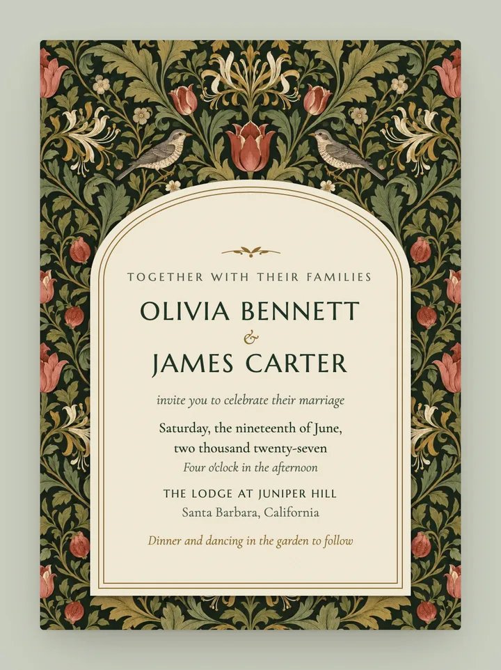 Midnight Garden digital wedding invitation in Forest Green