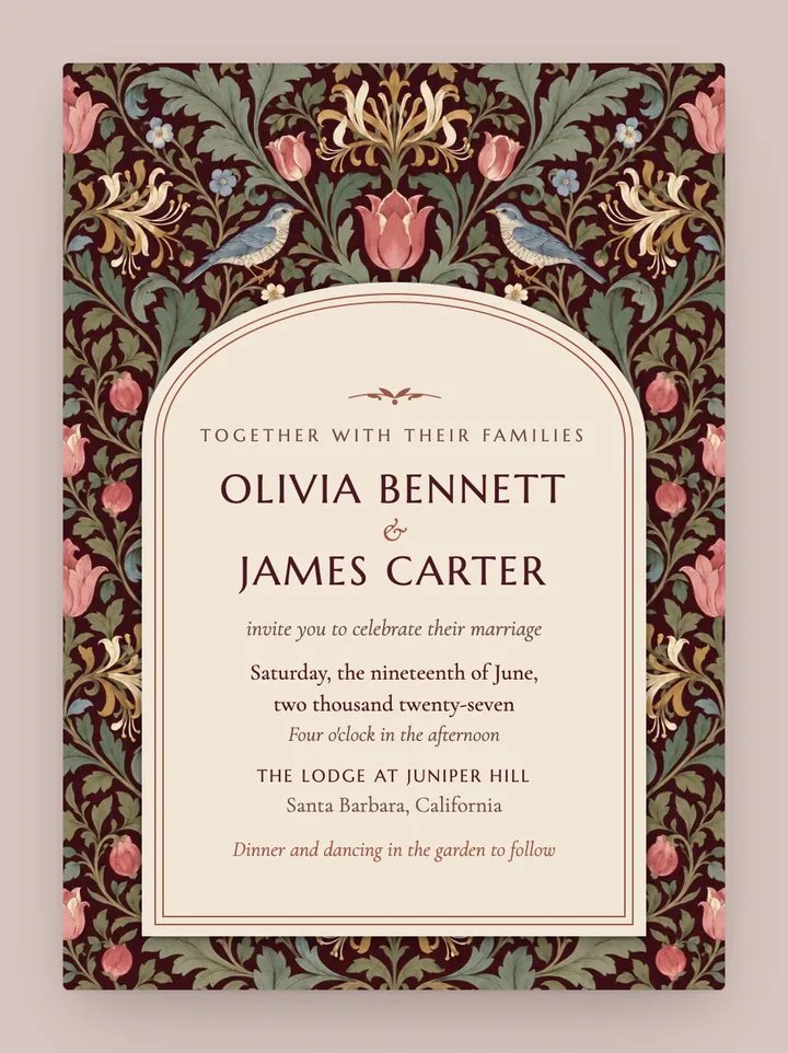 Midnight Garden digital wedding invitation in Oxblood