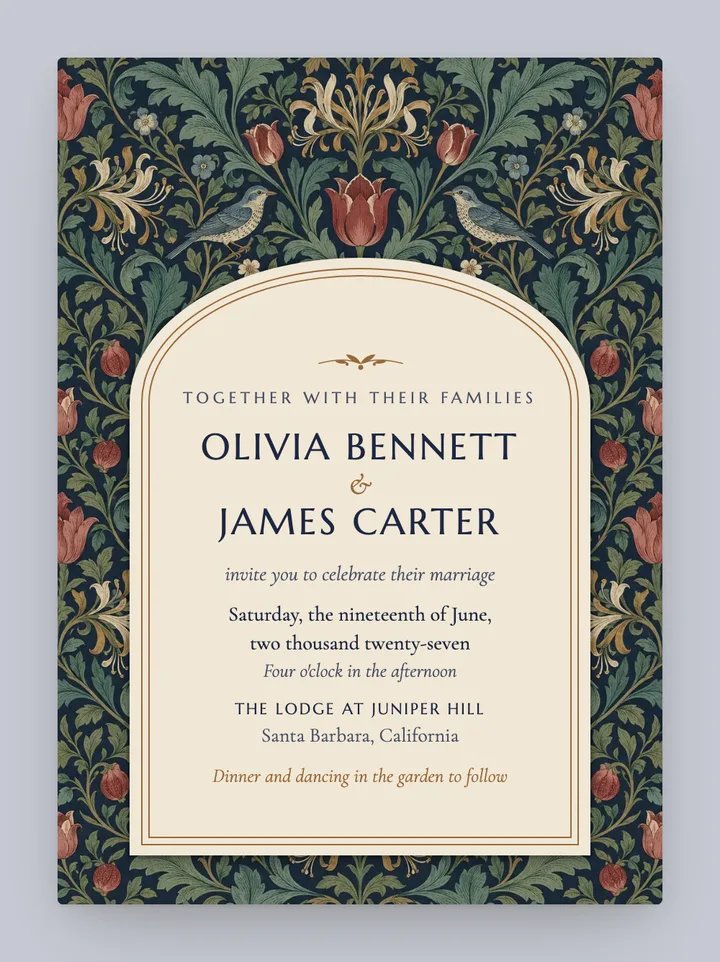 Midnight Garden digital wedding invitation in Midnight Navy