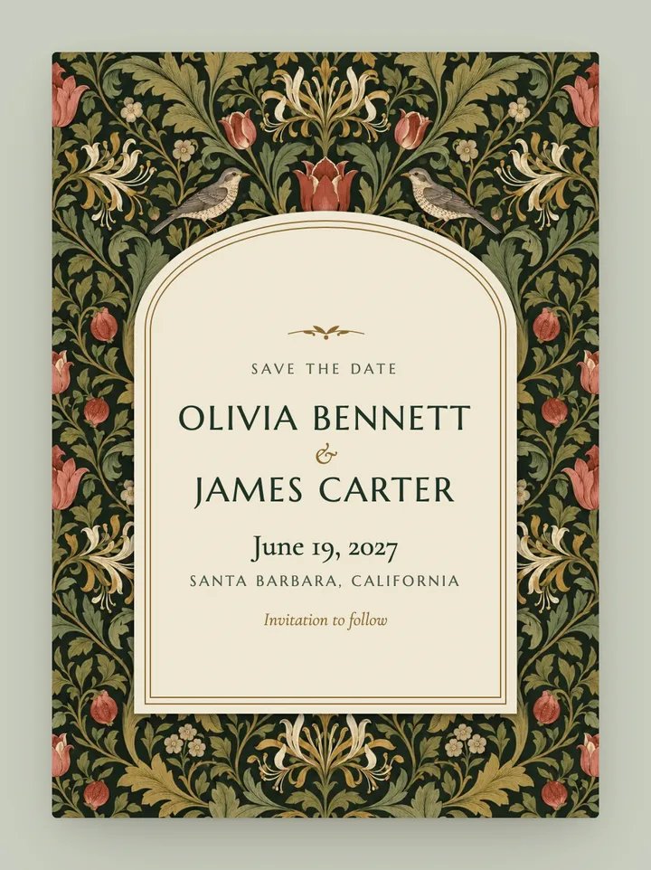 Midnight Garden digital save the date in Forest Green