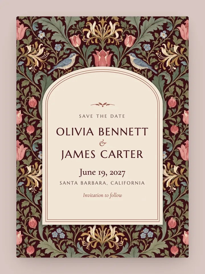 Midnight Garden digital save the date in Oxblood