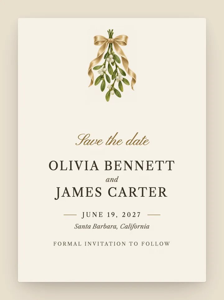 Mistletoe digital save the date in Champagne