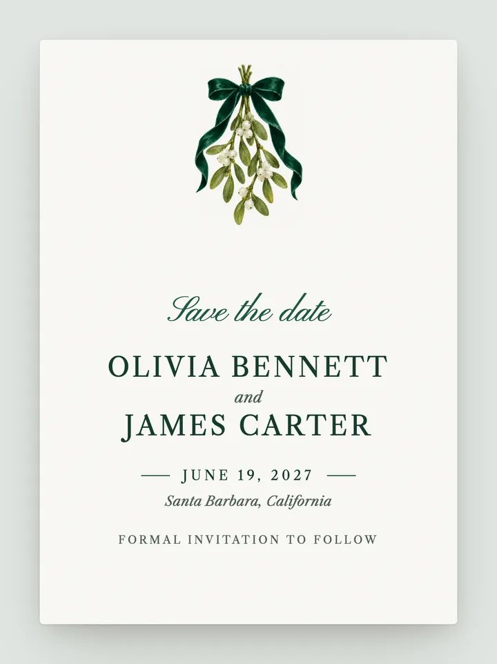Mistletoe digital save the date in Emerald