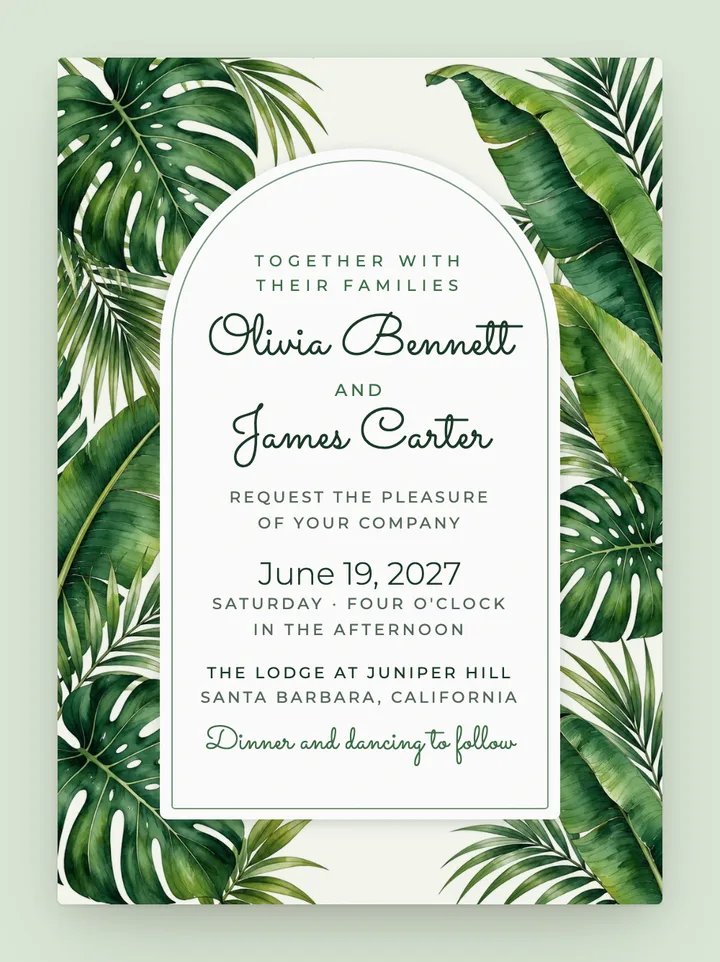 Monstera digital wedding invitation in Jungle
