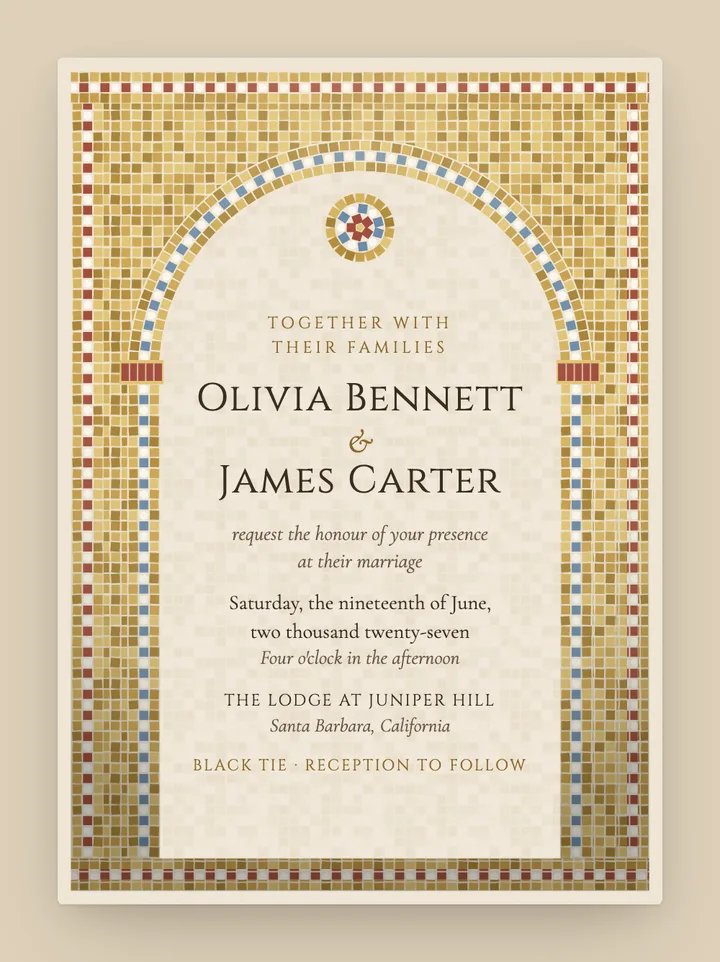 Mosaic digital wedding invitation in Champagne