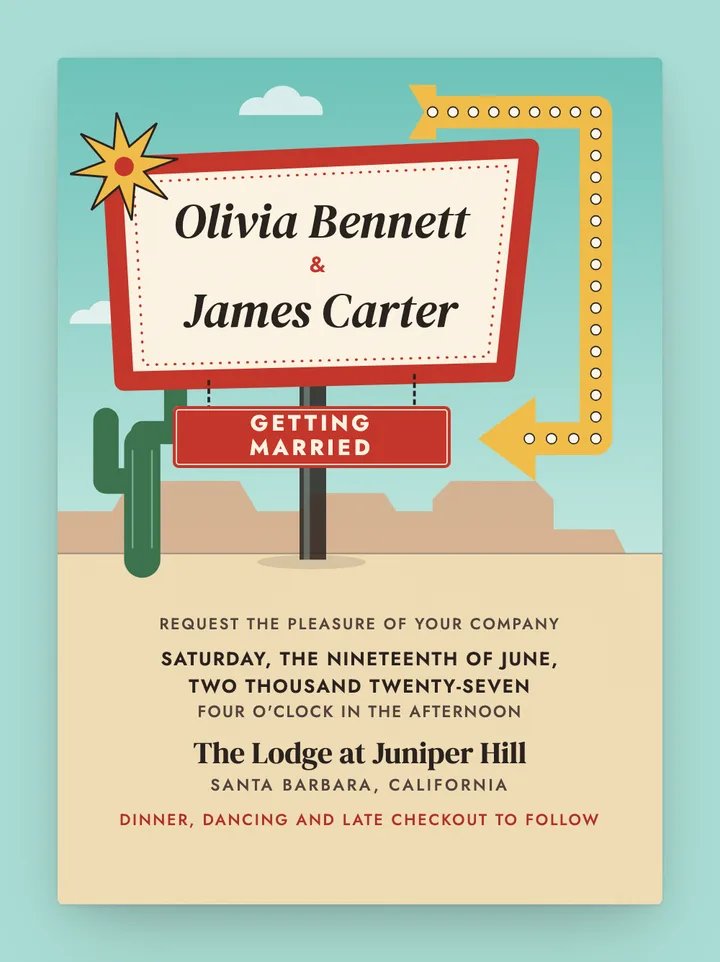 Motel digital wedding invitation in Turquoise