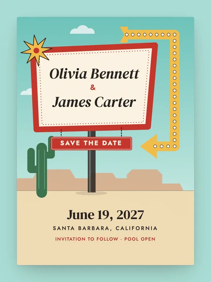Motel digital save the date in Turquoise