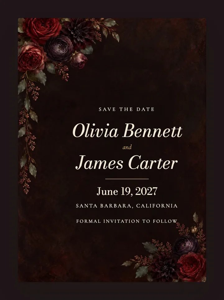 Nocturne digital save the date in Oxblood