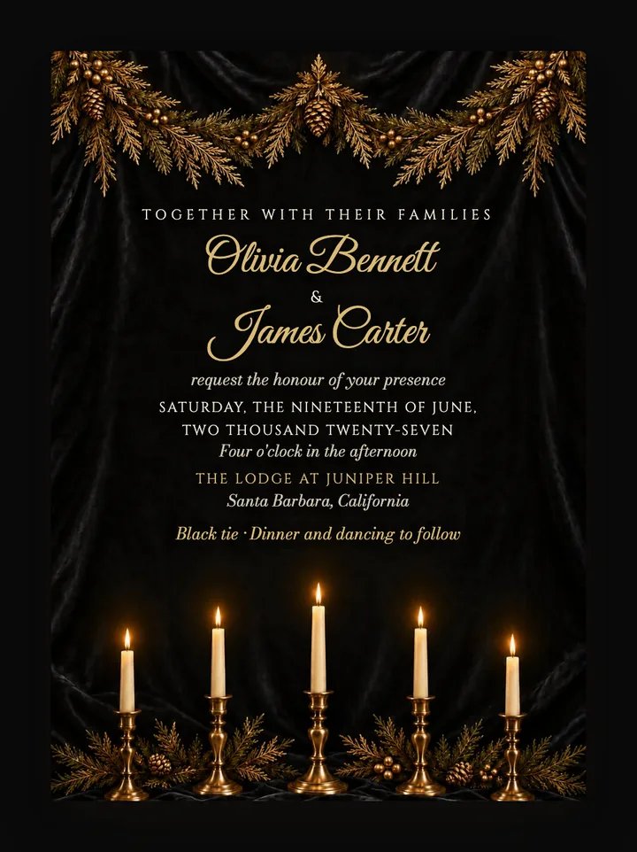 Noël digital wedding invitation in Black & Gold