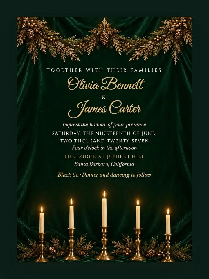 Noël digital wedding invitation in Emerald Velvet