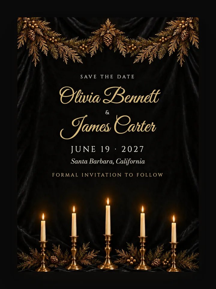 Noël digital save the date in Black & Gold