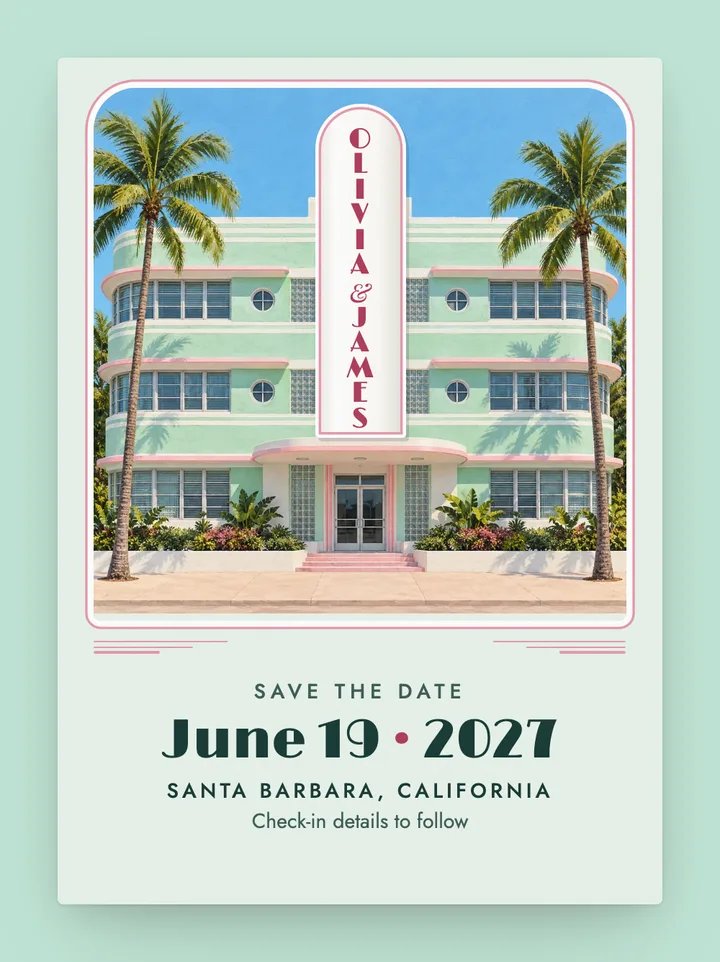 Ocean Drive digital save the date in Mint