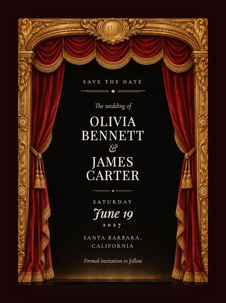 Opera digital save the date in Cherry Red & Gold