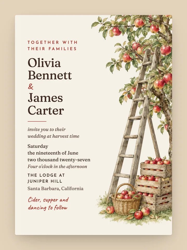 Orchard digital wedding invitation in Cider