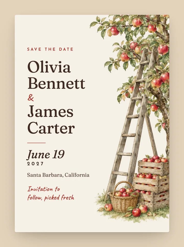Orchard digital save the date in Cider