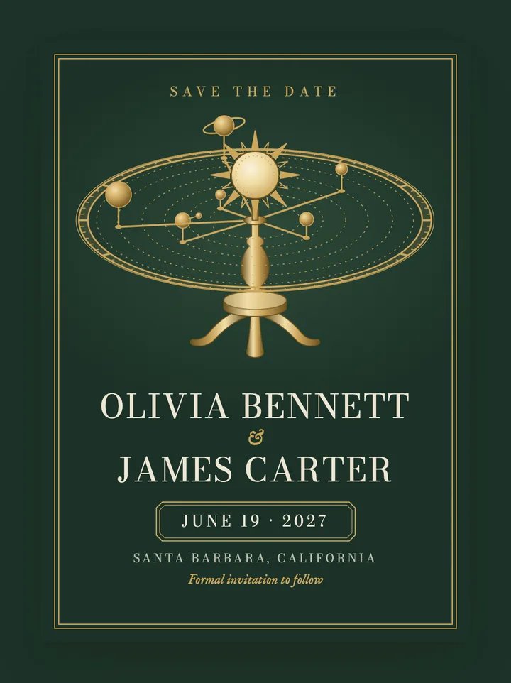 Orrery digital save the date in Forest Green