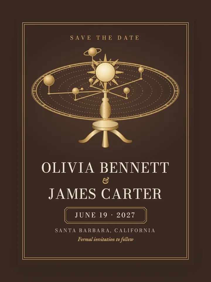 Orrery digital save the date in Mocha