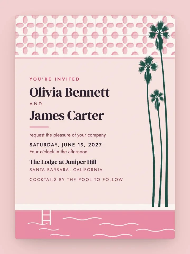 Palm Springs digital wedding invitation in Flamingo Pink