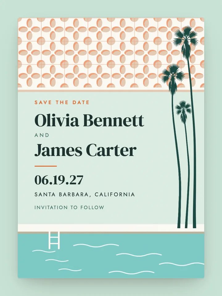 Palm Springs digital save the date in Mint & Orange