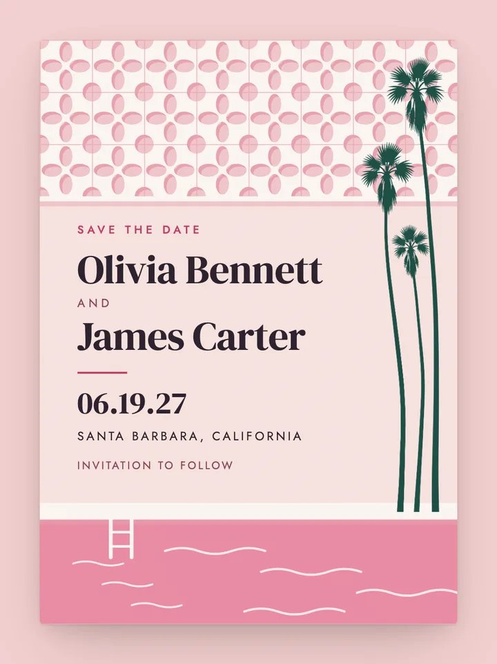 Palm Springs digital save the date in Flamingo Pink
