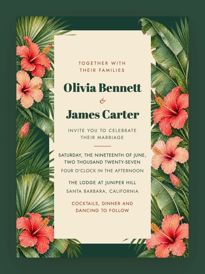 Palmera digital wedding invitation in Jungle