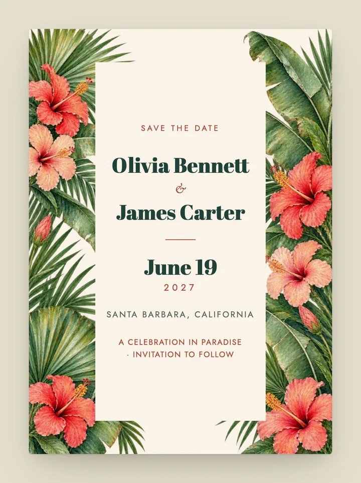 Palmera digital save the date in Hibiscus