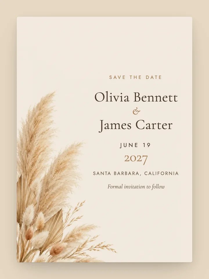 Pampas digital save the date in Sand