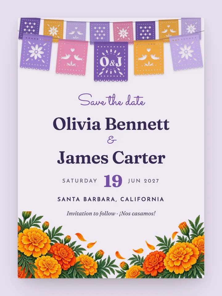 Papel Picado digital save the date in Lavender